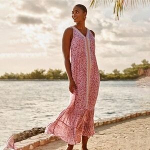 J Jill Women Floral Paisley Lined Rayon Maxi Dress Sz L Prairie Country Coastal